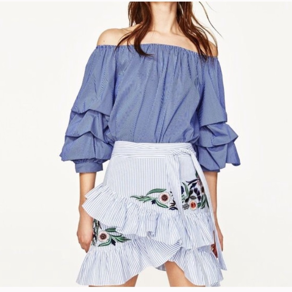 Zara Embroidered Stripe Wrap Skirt